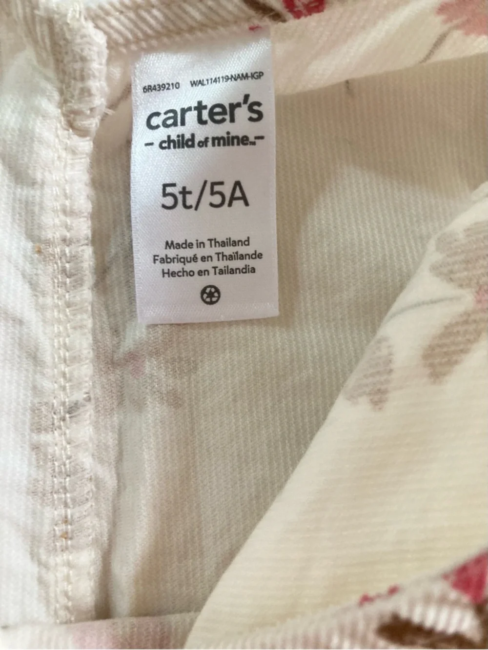 Carter's 100% Cotton Cream Corduroy Style Sleeveless Floral Dress w/Pockets